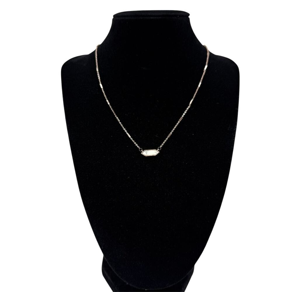 Delicate Gold Tone Hexagon White Stone Pendant Necklace Fashion Jewelry 16 in